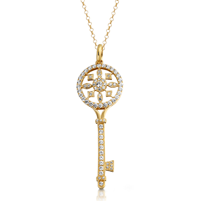 9ct Gold CZ Key Pendant-P9
