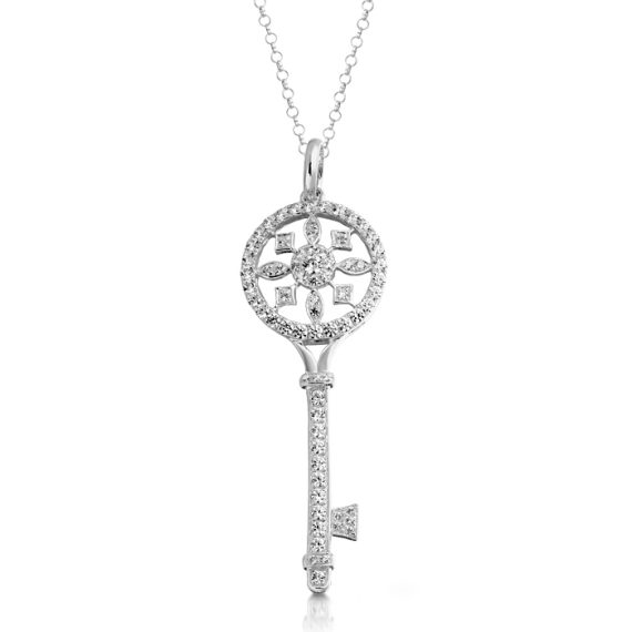 9ct Gold CZ Key Pendant-P9W