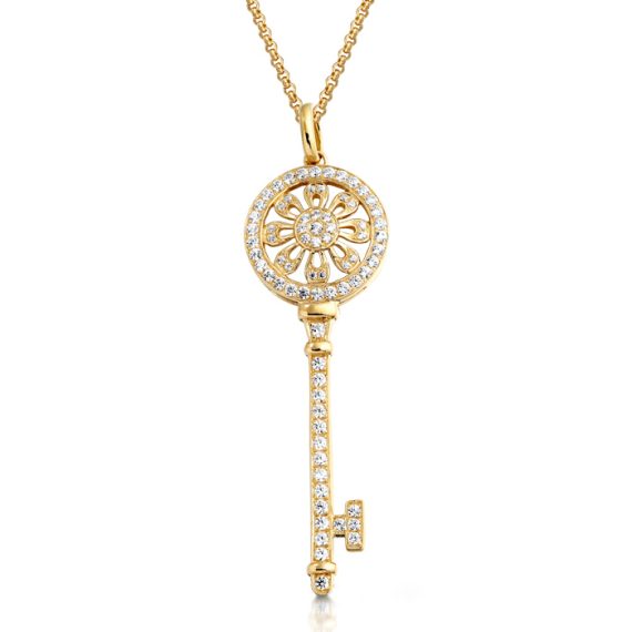 9ct Gold CZ Key Pendant-P10