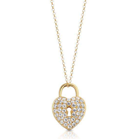 9ct Gold CZ Lock Heart Pendant-P5