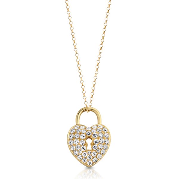 9ct Gold CZ Lock Heart Pendant-P5