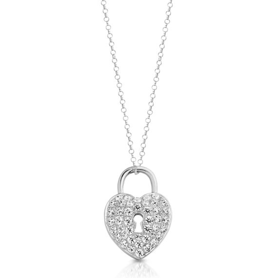 9ct Gold CZ Lock Heart Pendant-P5W