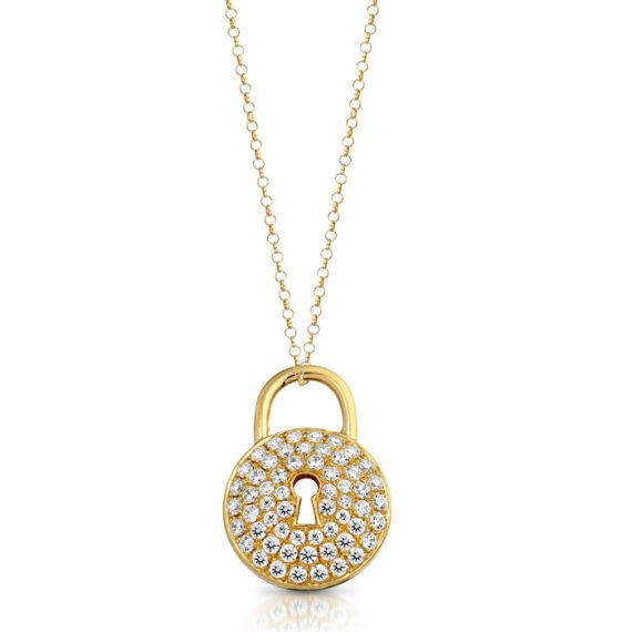 9ct Gold CZ Lock Pendant-P6