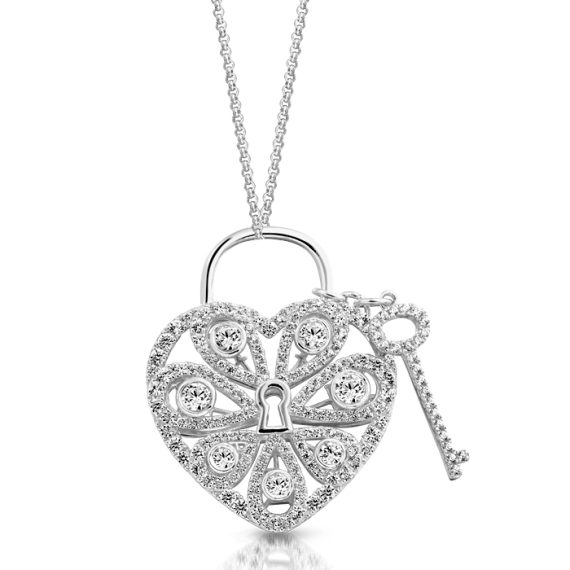 9ct Gold CZ Lock Heart Pendant-P28W