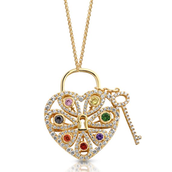 9ct Gold CZ Lock Heart Pendant-P28M