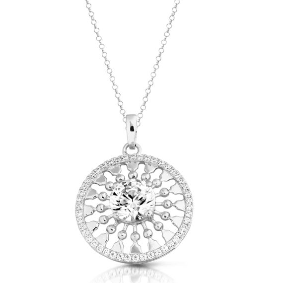 9ct Gold CZ Sunburst Pendant-P34W