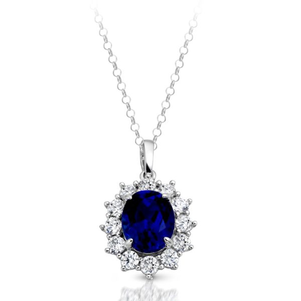 9ct Gold Sapphire CZ Pendant-P308WS