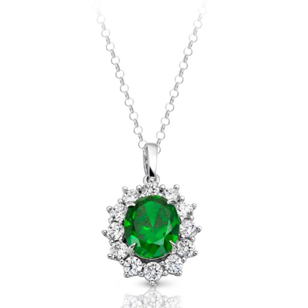 9ct Gold Emerald CZ Pendant-P308WG