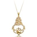 9ct Gold CZ Claddagh Pendant-P017