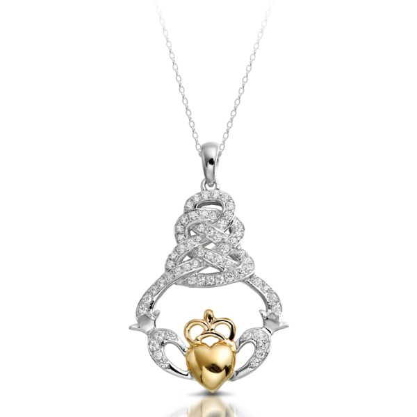 9ct Gold CZ Claddagh Pendant-P017W