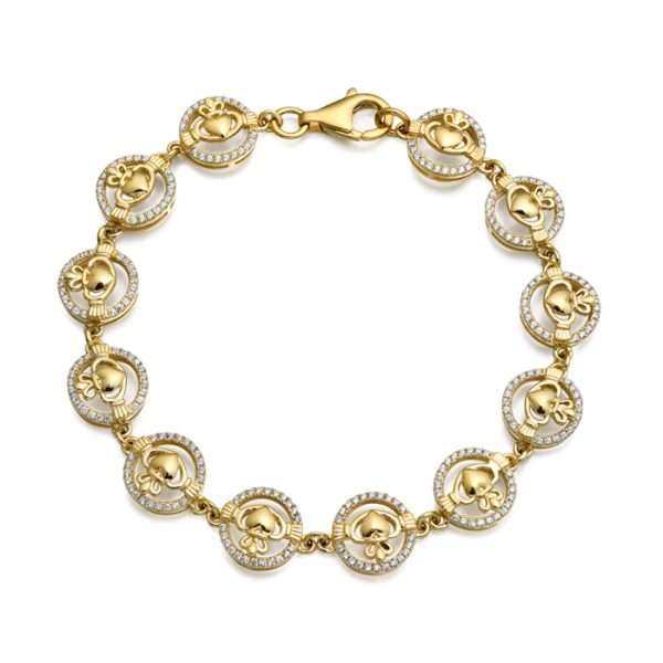 9ct Gold CZ Claddagh Bracelet-CLB31