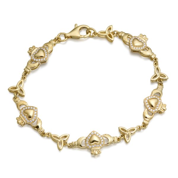 9ct Gold CZ Claddagh Bracelet-CLB32