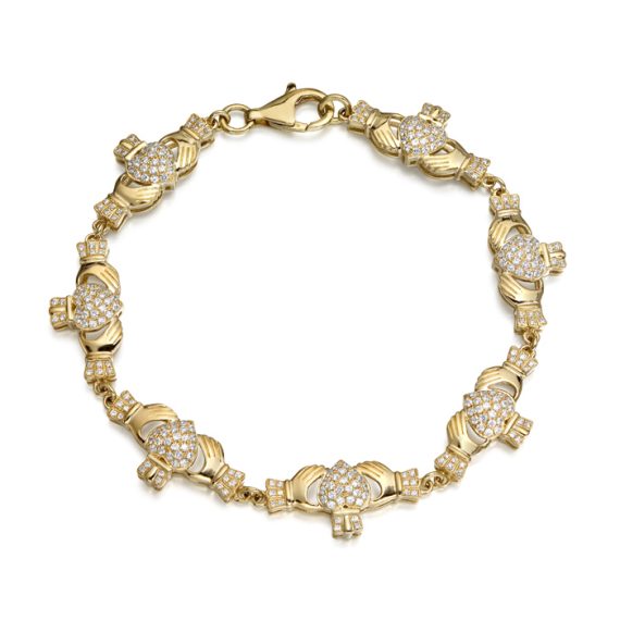 9ct Gold CZ Claddagh Bracelet-CLB39