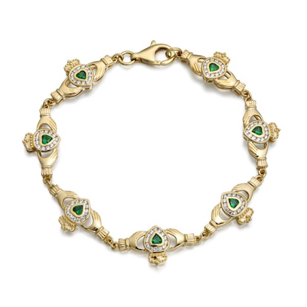 9ct Gold CZ Claddagh Bracelet-CLB38