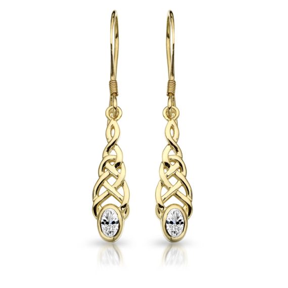 9ct Gold CZ Celtic Earrings-E035