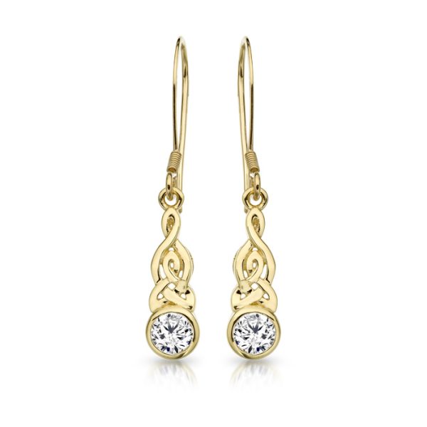 9ct Gold CZ Celtic Earrings-E036
