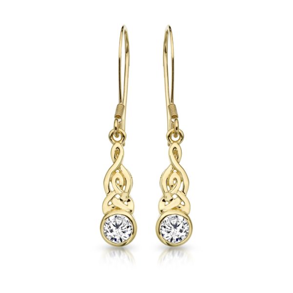 9ct Gold CZ Celtic Earrings-E036