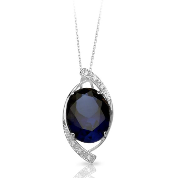 9ct Gold CZ Sapphire Pendant Eye-P240WS