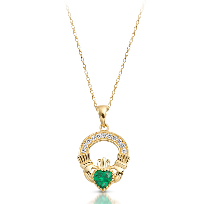 9ct Gold CZ Claddagh Pendant-P188G