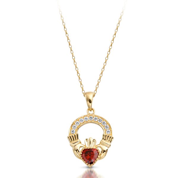 9ct Gold CZ Claddagh Pendant-P188GAR