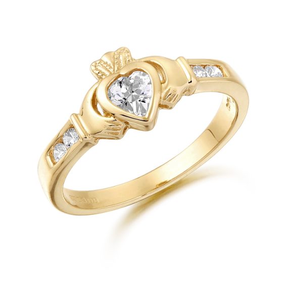 9K Gold CZ Claddagh Ring-CL100