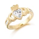 9K Gold CZ Claddagh Ring-CL102