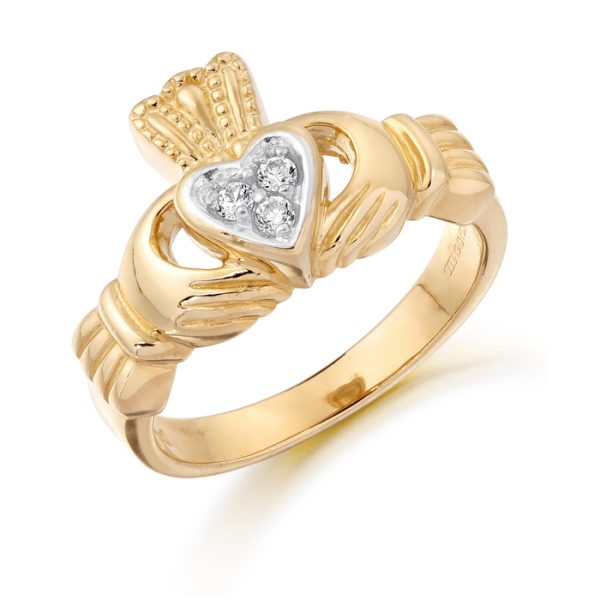 9K Gold CZ Claddagh Ring-CL15