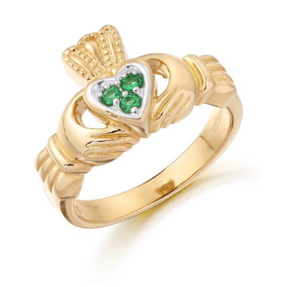 9K Gold CZ Claddagh Ring-CL15G