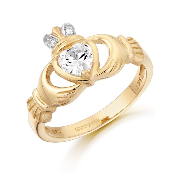 9K Gold CZ Claddagh Ring-CL25