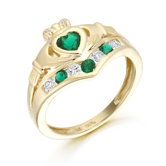 9K Gold CZ Claddagh Ring-CL29G