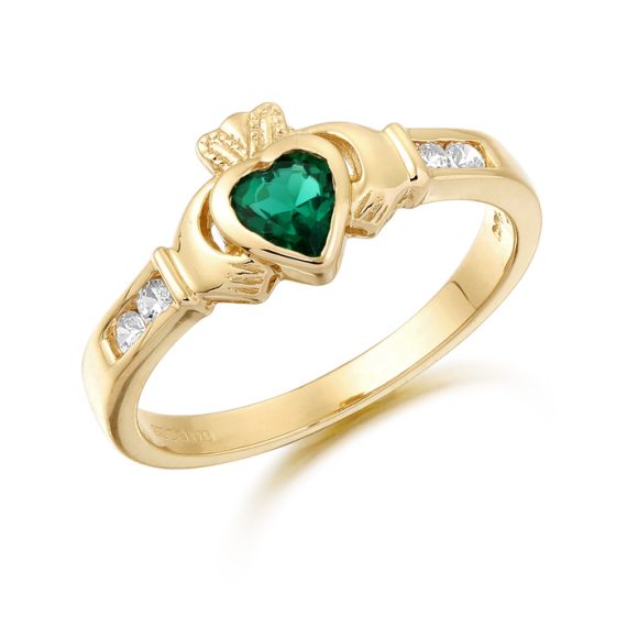 9K Gold CZ Claddagh Ring-CL100G