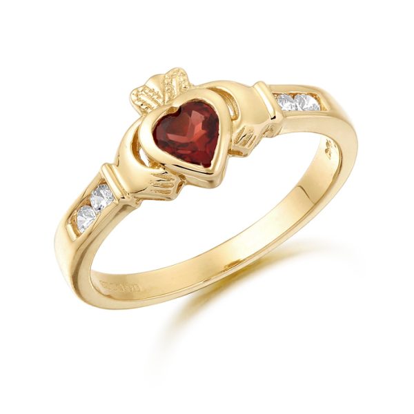 9K Gold CZ Claddagh Ring-CL100GAR