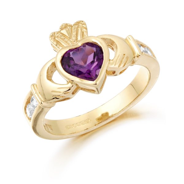 9K Gold CZ Claddagh Ring-CL102A