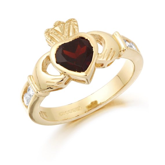 9K Gold CZ Claddagh Ring-CL102GAR