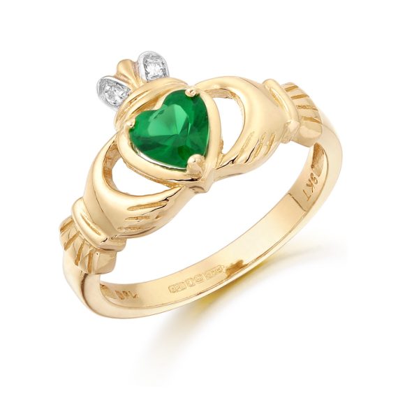 9K Gold CZ Claddagh Ring-CL25G