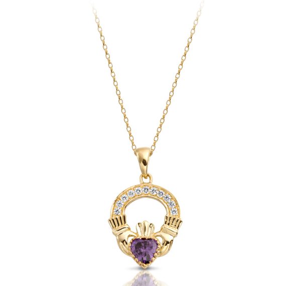 9ct Gold CZ Claddagh Pendant-P188A