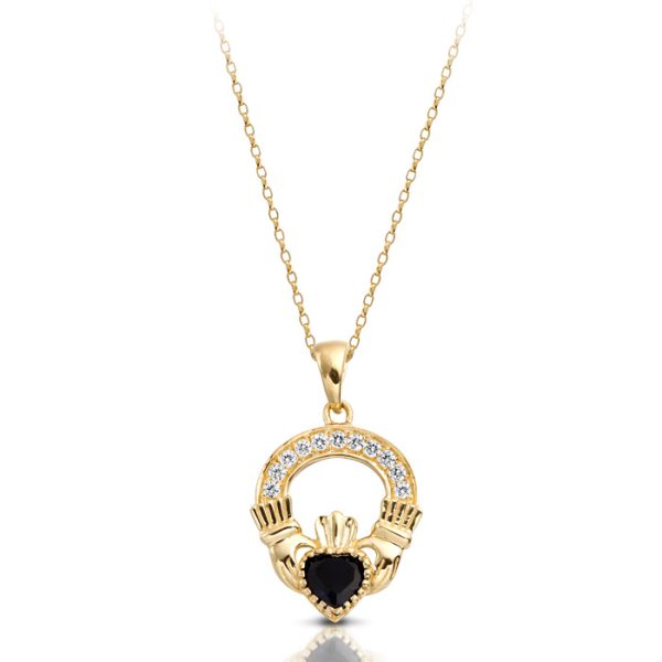 9ct Gold CZ Claddagh Pendant-P188S