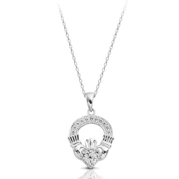 9ct Gold CZ Claddagh Pendant-P188W