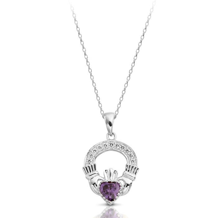 9ct Gold CZ Claddagh Pendant-P188WA