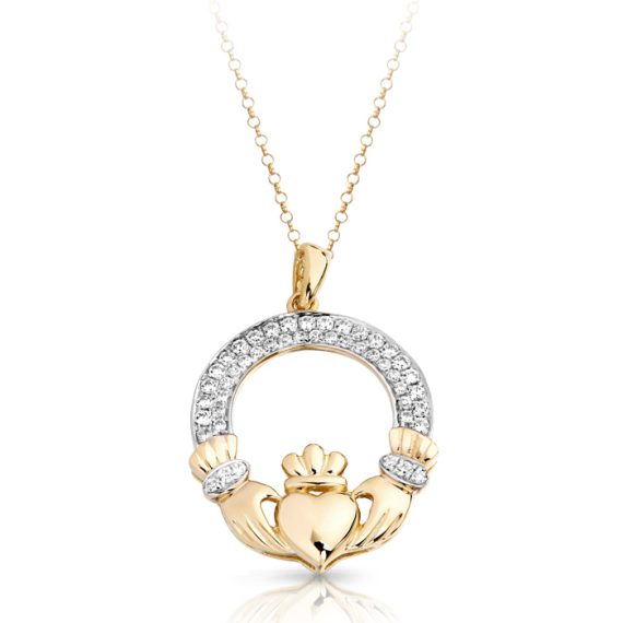 9ct Gold CZ Claddagh Pendant-P018