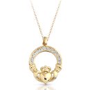 9ct Gold CZ Claddagh Pendant-P014