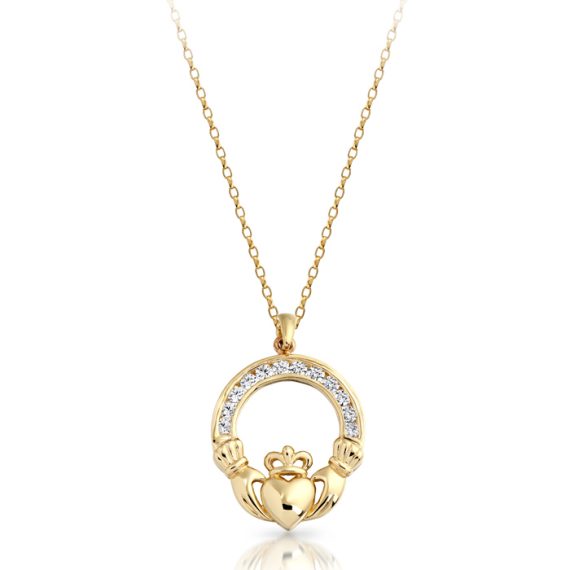 9ct Gold CZ Claddagh Pendant-P014S