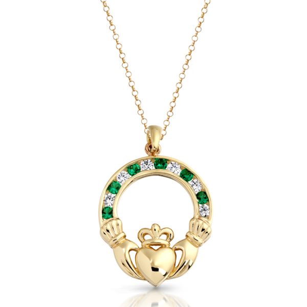 9ct Gold CZ Claddagh Pendant-P014G