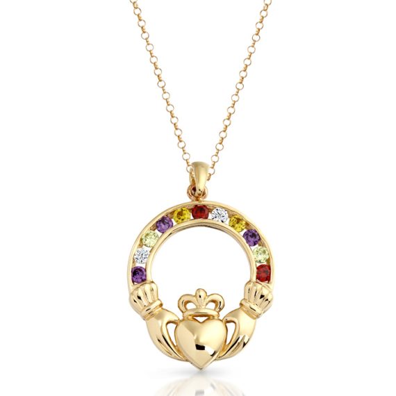 9ct Gold CZ Claddagh Pendant-P014M