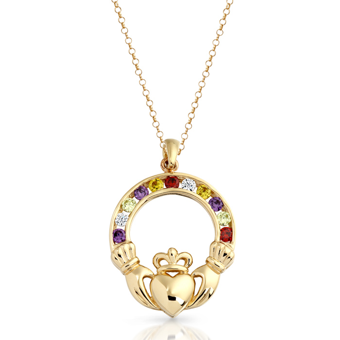 9ct Gold CZ Claddagh Pendant-P014M