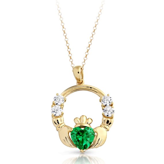 9ct Gold CZ Claddagh Pendant-P015