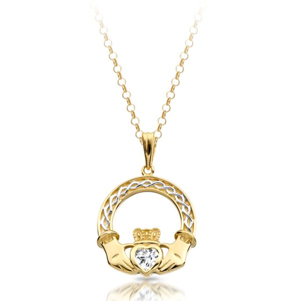 9ct Gold CZ Claddagh Pendant-P023