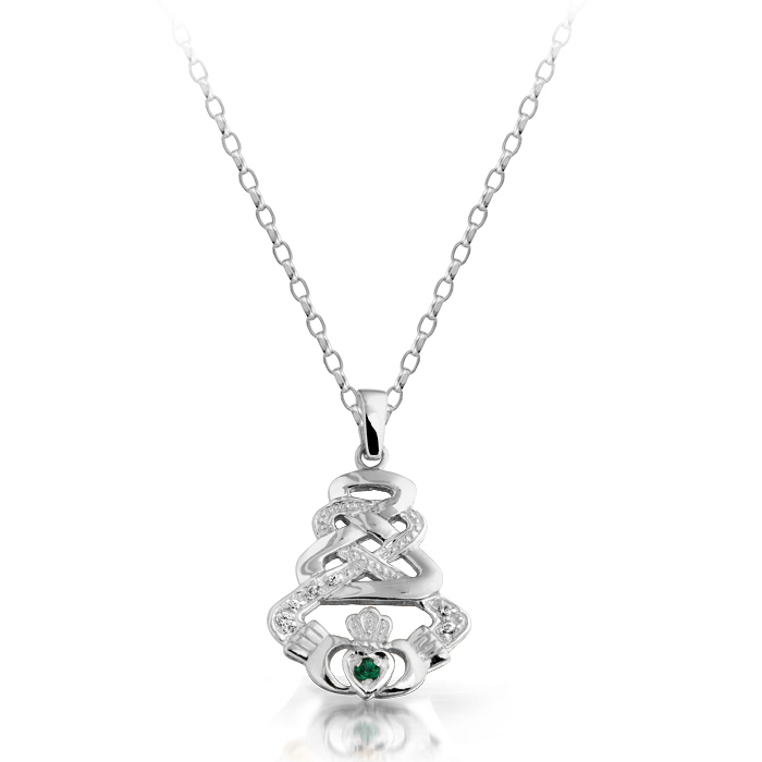 Macy's Birthstone (5/8 ct. t.w.) and Diamond Accent Claddagh Pendant  Necklaces in Sterling Silver and 14k Gold - Macy's