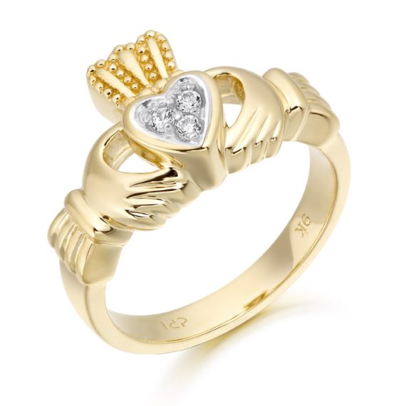 9K Gold CZ Claddagh Ring-CL15