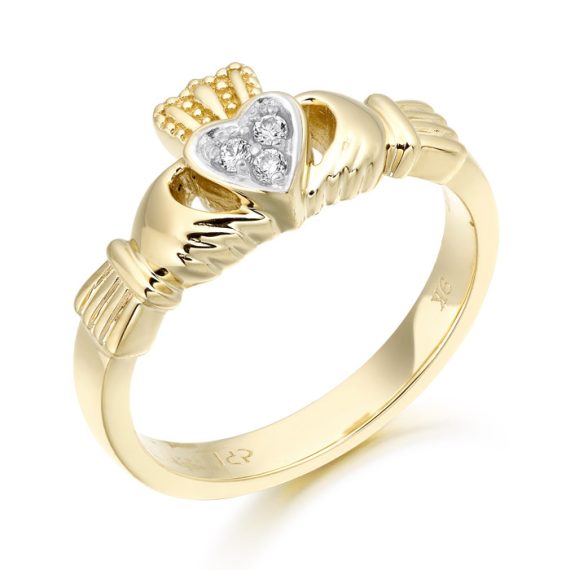 9K Gold CZ Claddagh Ring-CL16
